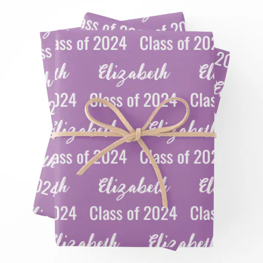 Class of 2024 Graduate's Name Lavender and White Wrapping Paper Sheets