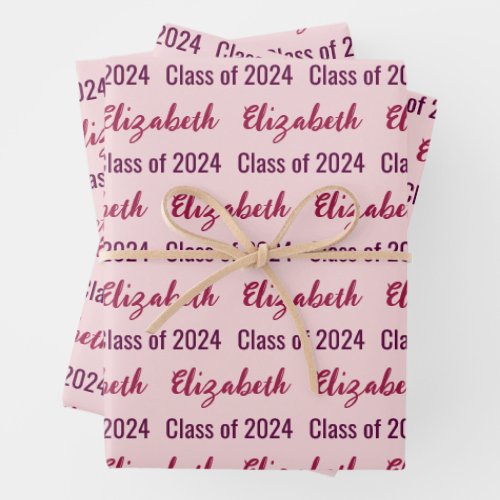 Class of 2024 Graduates Name Pale Pink Wrapping Paper Sheets
