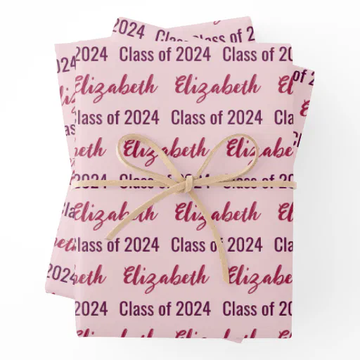 Class of 2024 Graduate's Name Pale Pink Wrapping Paper Sheets
