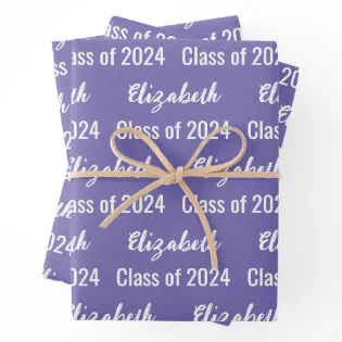 Class of 2024 Graduate's Name Periwinkle and White Wrapping Paper Sheets