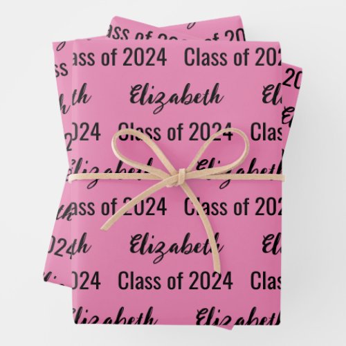 Class of 2024 Graduates Name Pink and Black Wrapping Paper Sheets