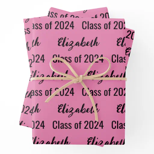 Class of 2024 Graduate's Name Pink and Black Wrapping Paper Sheets