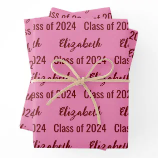 Class of 2024 Graduate's Name Pink and Dark Red Wrapping Paper Sheets