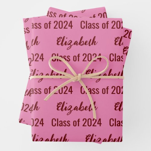 Class of 2024 Graduates Name Pink and Dark Red Wrapping Paper Sheets