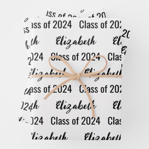Class of 2024 Graduates Name White and Black Wrapping Paper Sheets