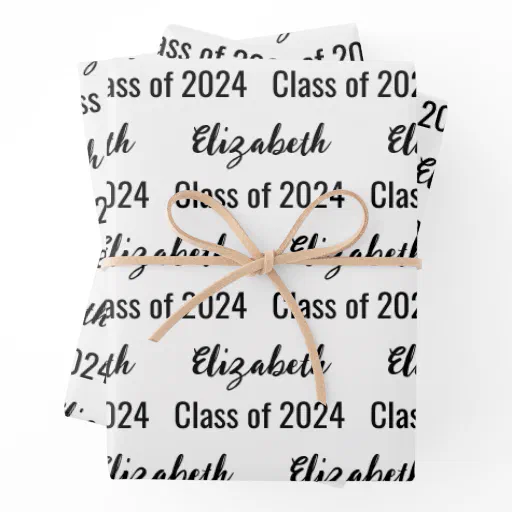 Class of 2024 Graduate's Name White and Black Wrapping Paper Sheets