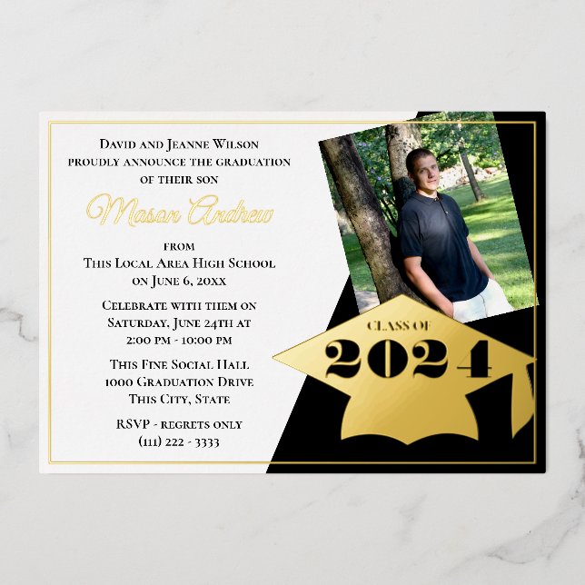 Class of 2024 Graduation Cap Foil Invitation (Front)