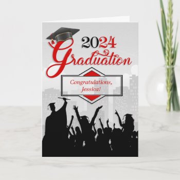 Class Of 2024 Graduation Congratulations In Red Card by SalonOfArt at Zazzle