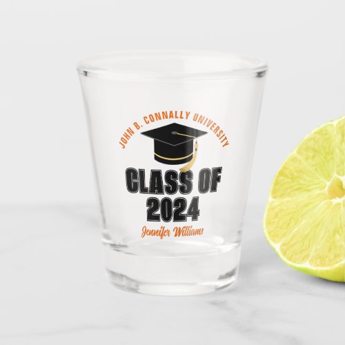 Class of 2024 Graduation Orange Custom Graduate Shot Glass