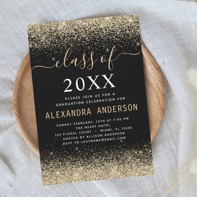 Class of 2024 Graduation Party Gold Black Invitation (Creator Uploaded)