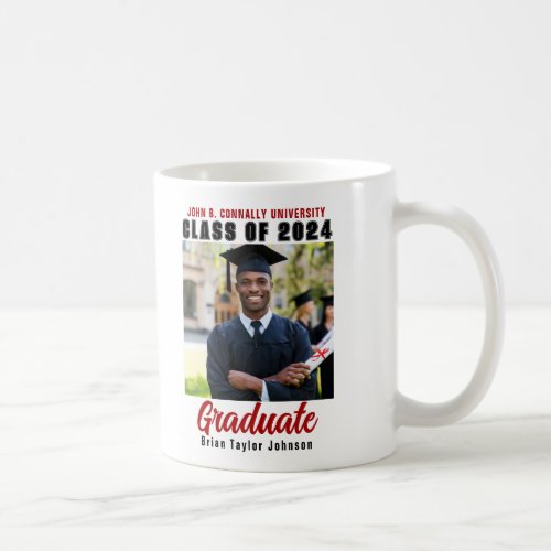 Class of 2024 Graduation Photo Red Script Graduate Coffee Mug