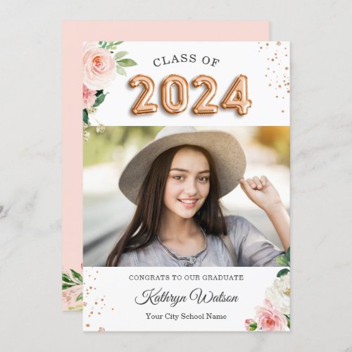 Class of 2024 Graduation Rose Gold Balloon Floral Announcement