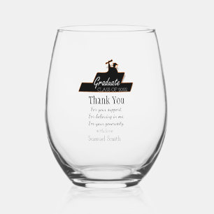 Class Of 2024 Graduation Script Scroll Thank You Stemless Wine Glass