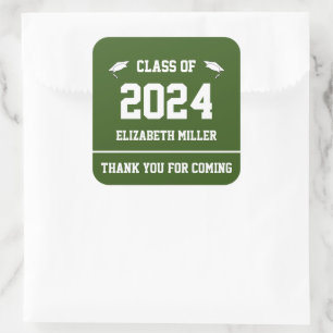 Class of 2024 Green and White Graduation Favor Square Sticker