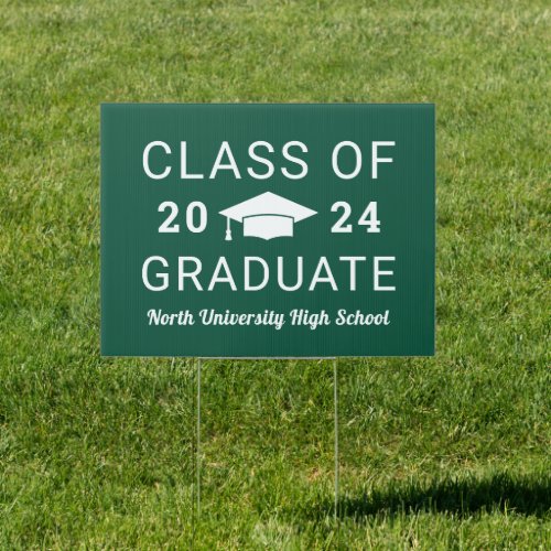 Class of 2024 Green and White High School Graduate Sign