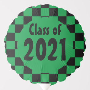 Class of 2024 Green Black Checkerboard Balloon