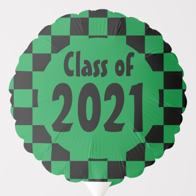 Class of 2024 Green Black Checkerboard Balloon (Front)