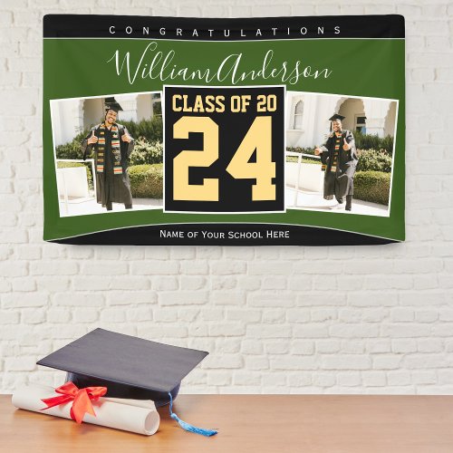 Class of 2024 Green Black  Gold Graduation Photo Banner