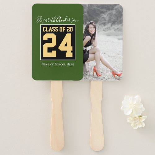 Class of 2024 Green Black  Gold Graduation Photo Hand Fan
