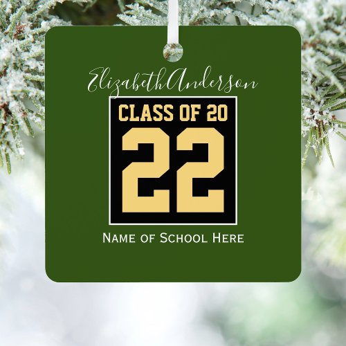 Class of 2024 Green Black  Gold Graduation Photo Metal Ornament