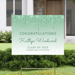 Class of 2024 Green Glitter Drip Graduation Yard Sign