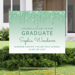 Class of 2024 Green Glitter Graduation Yard Sign