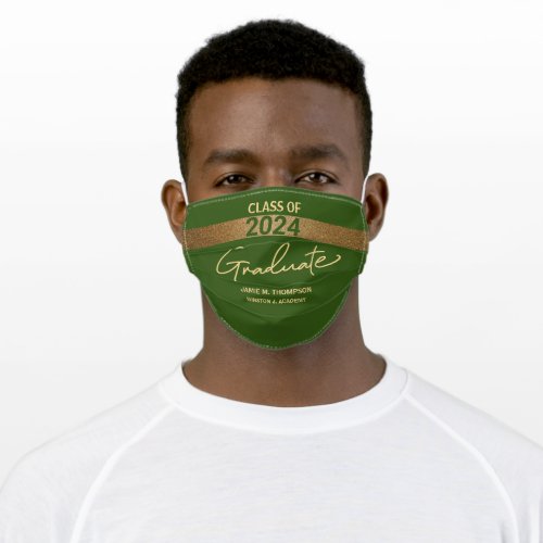 Class of 2024 Green Gold Name Graduation  Adult Cloth Face Mask