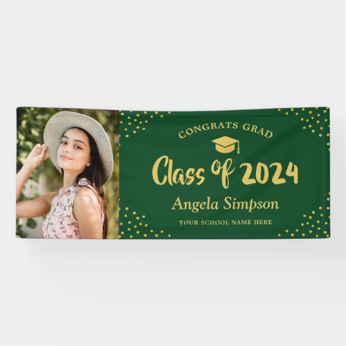Class of 2024 Green Gold Photo Graduation Party Banner