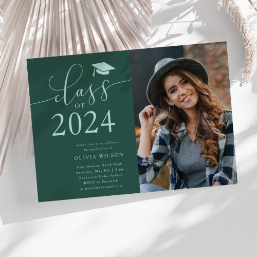 Class of 2024 Green Graduation Party Photo  Invitation