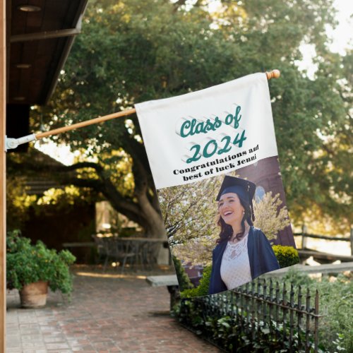 Class of 2024 green script graduation  photo  house flag