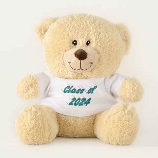 Class of 2024 green typography graduation teddy bear Zazzle