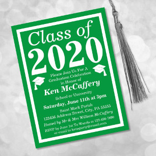Class of 2024 Green White Graduation Invitation Postcard