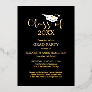 Class of 2024 High School Grad Party Black Gold Foil Invitation