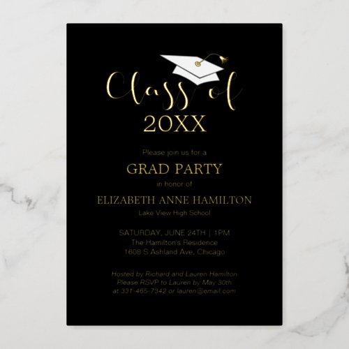 Class of 2024 High School Grad Party Black Gold Foil Invitation