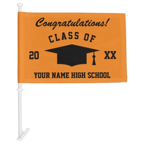 Class of 2024 High School Graduation black orange Car Flag