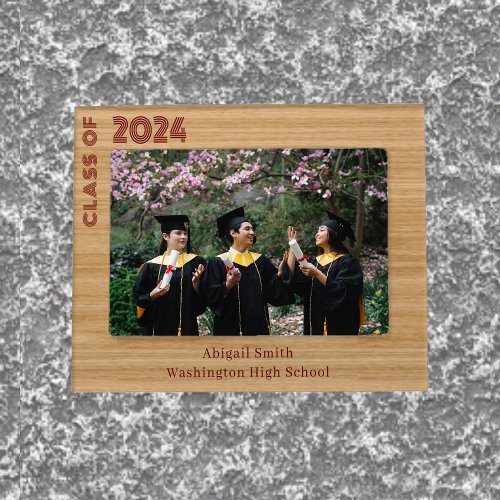 Class Of 2024 Magnetic Frame with Wood Texture