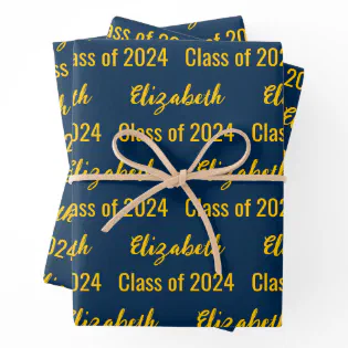 Class of 2024 Maize and Blue Graduate's Name Wrapping Paper Sheets