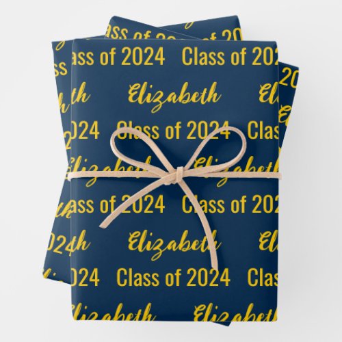Class of 2024 Maize and Blue Graduates Name Wrapping Paper Sheets