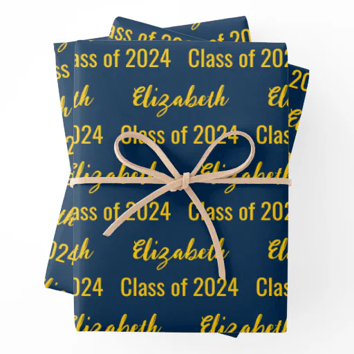 Class of 2024 Maize and Blue Graduate's Name Wrapping Paper Sheets
