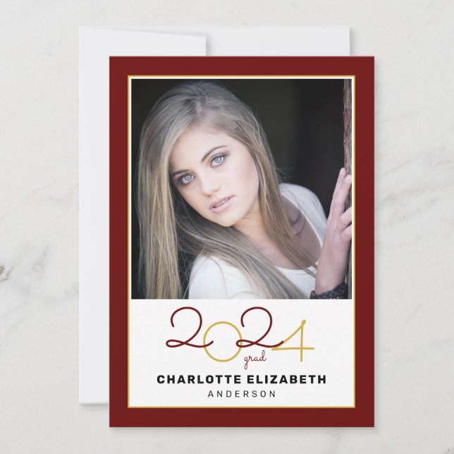Class of 2024 Maroon 2 Photo Graduation Invitation (Front)