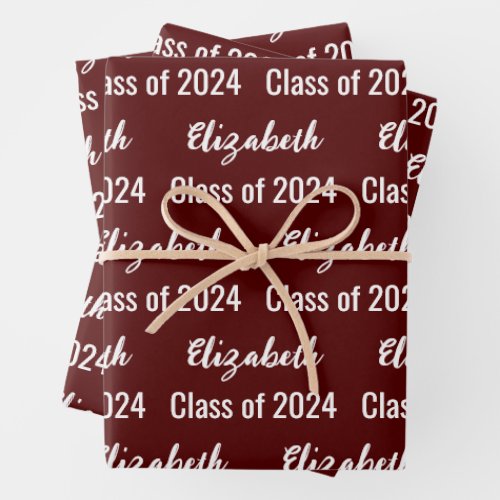 Class of 2024 Maroon and White Graduates Name Wrapping Paper Sheets