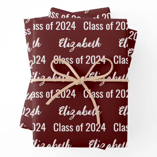 Class of 2024 Maroon and White Graduate's Name Wrapping Paper Sheets
