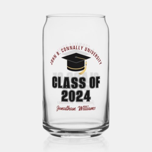 Class of 2024 Maroon Graduation Custom Graduate Can Glass