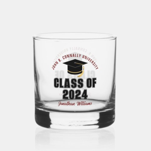 Class of 2024 Maroon Graduation Custom Graduate Whiskey Glass