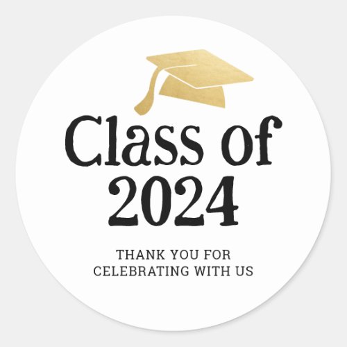 Class of 2024 Minimal Graduate Hat  Thank You  Classic Round Sticker