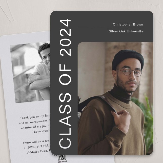 Class of 2024, minimalist photo graduation cards (Silver Foil, Simple Modern Photo announcement graduation cards.)