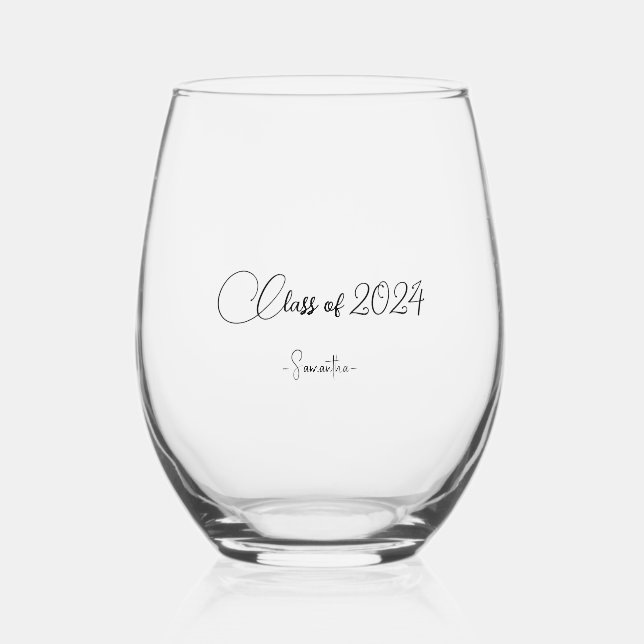 Class of 2024 Modern Elegance personalized name Stemless Wine Glass (Front)