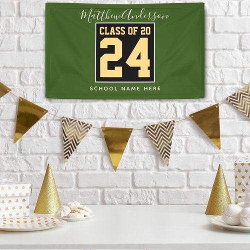 Class of 2024 Modern Green Black  Gold Graduation Banner