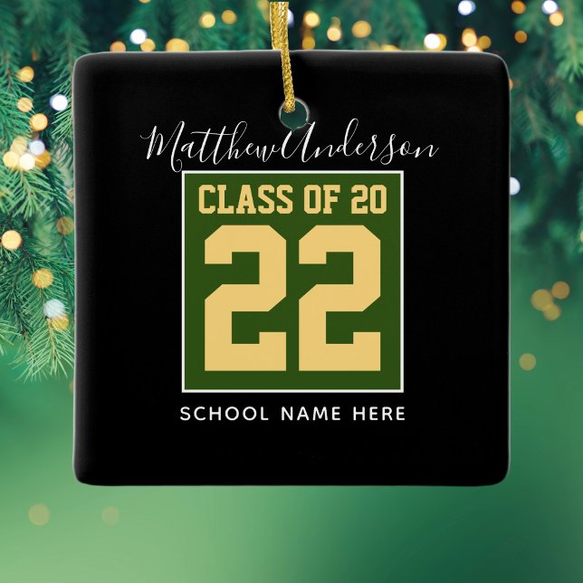 Class of 2024 Modern Green Black & Gold Graduation Ceramic Ornament (Creator Uploaded)