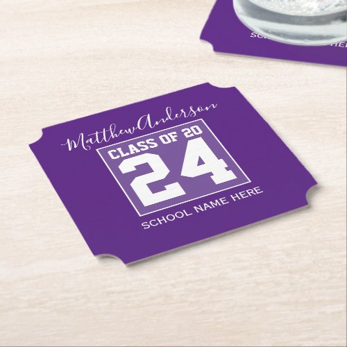 Class of 2024 Modern Royal Purple Graduation Party Paper Coaster